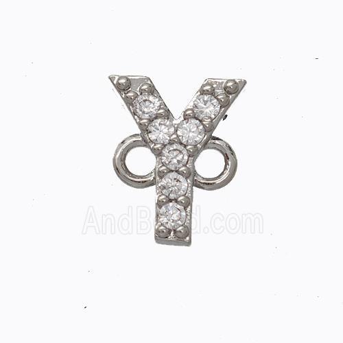 Copper Connector Pave Zirconia Letter-Y Platinum Plated