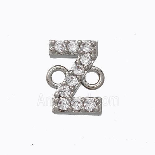 Copper Connector Pave Zirconia Letter-Z Platinum Plated