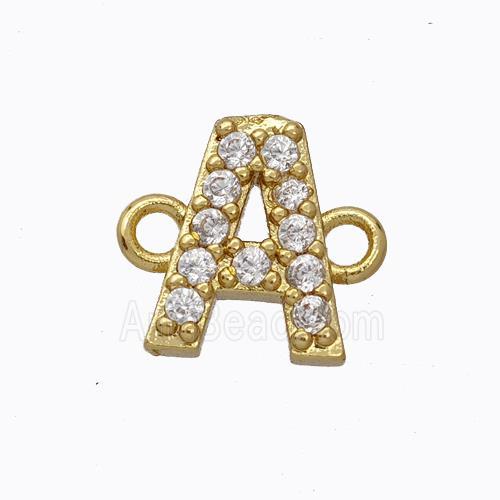 Copper Connector Pave Zirconia Letter-A Gold Plated