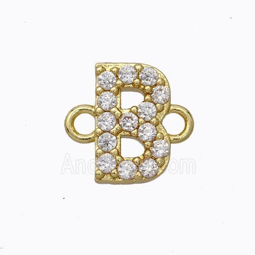 Copper Connector Pave Zirconia Letter-B Gold Plated