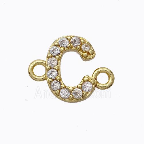 Copper Connector Pave Zirconia Letter-C Gold Plated