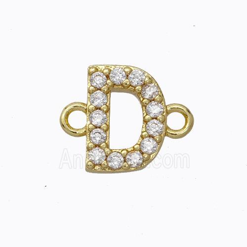 Copper Connector Pave Zirconia Letter-D Gold Plated