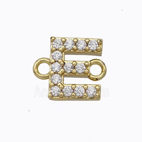 Copper Connector Pave Zirconia Letter-E Gold Plated