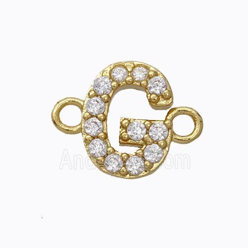 Copper Connector Pave Zirconia Letter-G Gold Plated