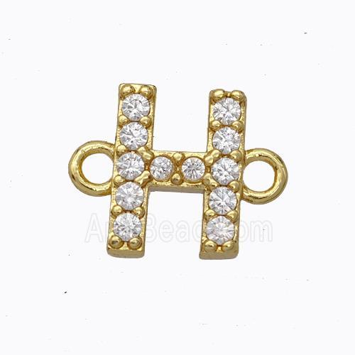 Copper Connector Pave Zirconia Letter-H Gold Plated