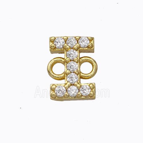 Copper Connector Pave Zirconia Letter-I Gold Plated