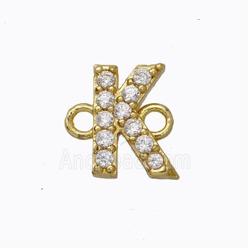 Copper Connector Pave Zirconia Letter-K Gold Plated