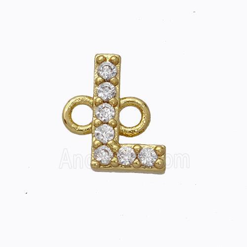 Copper Connector Pave Zirconia Letter-L Gold Plated