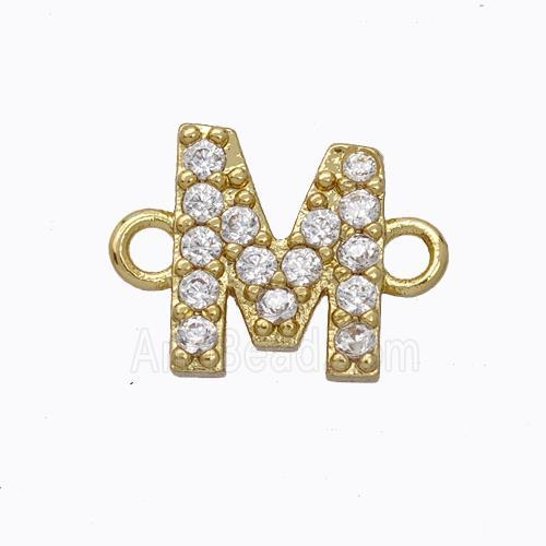 Copper Connector Pave Zirconia Letter-M Gold Plated