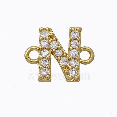Copper Connector Pave Zirconia Letter-N Gold Plated