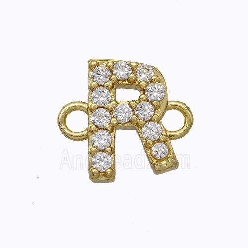 Copper Connector Pave Zirconia Letter-R Gold Plated