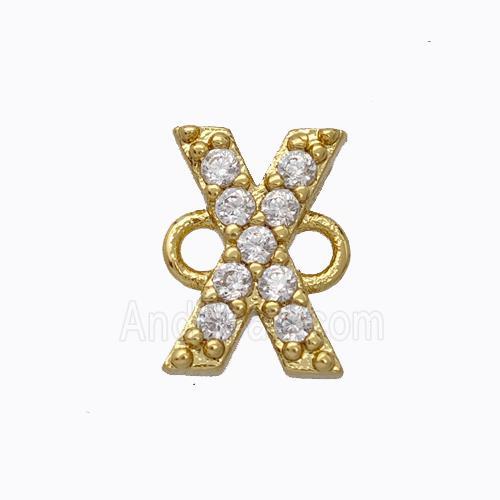Copper Connector Pave Zirconia Letter-X Gold Plated