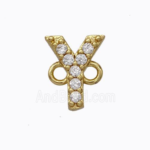 Copper Connector Pave Zirconia Letter-Y Gold Plated
