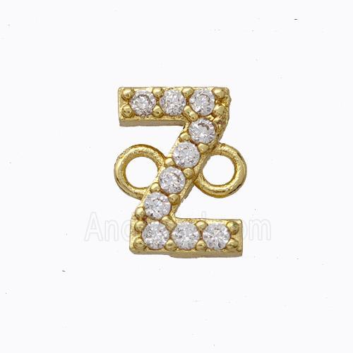 Copper Connector Pave Zirconia Letter-Z Gold Plated