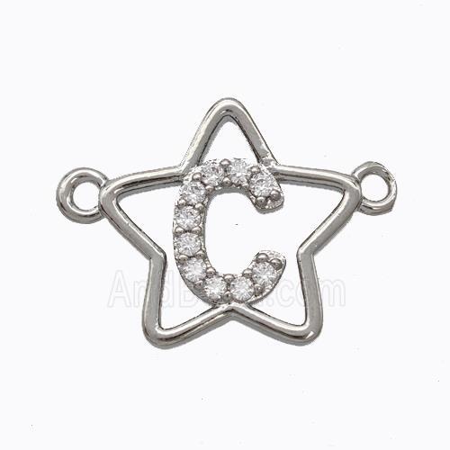 Copper Star Pendant Pave Zirconia Letter-C Platinum Plated