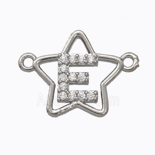 Copper Star Pendant Pave Zirconia Letter-E Platinum Plated