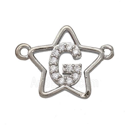 Copper Star Pendant Pave Zirconia Letter-G Platinum Plated
