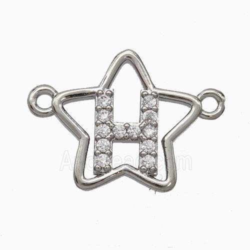 Copper Star Pendant Pave Zirconia Letter-H Platinum Plated