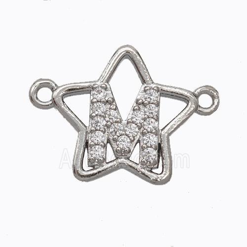 Copper Star Pendant Pave Zirconia Letter-M Platinum Plated