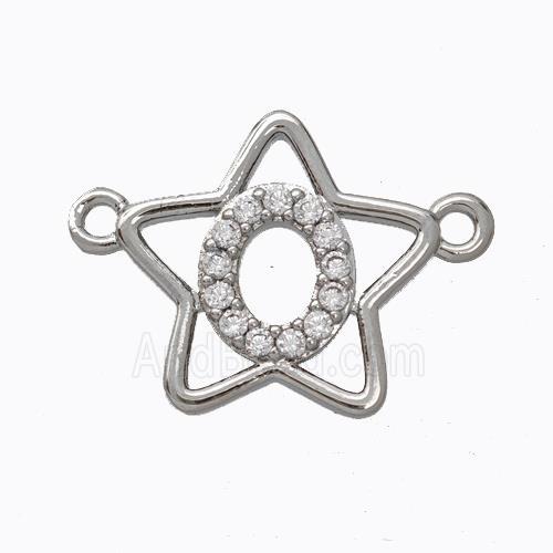 Copper Star Pendant Pave Zirconia Letter-O Platinum Plated