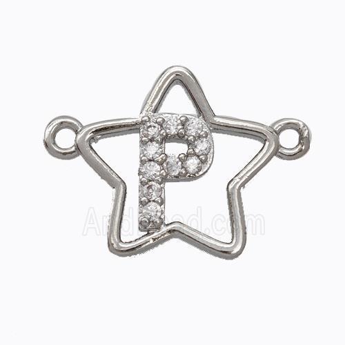 Copper Star Pendant Pave Zirconia Letter-P Platinum Plated