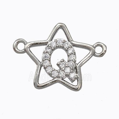 Copper Star Pendant Pave Zirconia Letter-Q Platinum Plated
