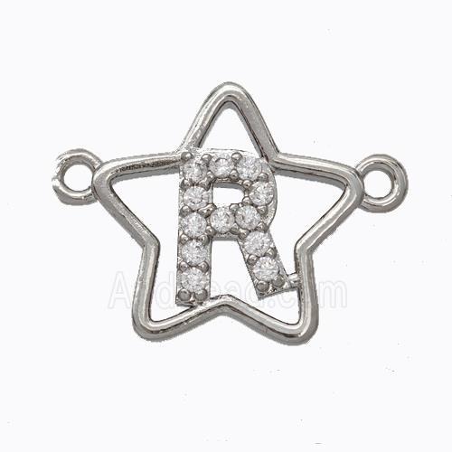 Copper Star Pendant Pave Zirconia Letter-R Platinum Plated