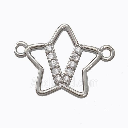 Copper Star Pendant Pave Zirconia Letter-V Platinum Plated