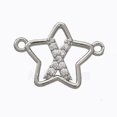 Copper Star Pendant Pave Zirconia Letter-X Platinum Plated