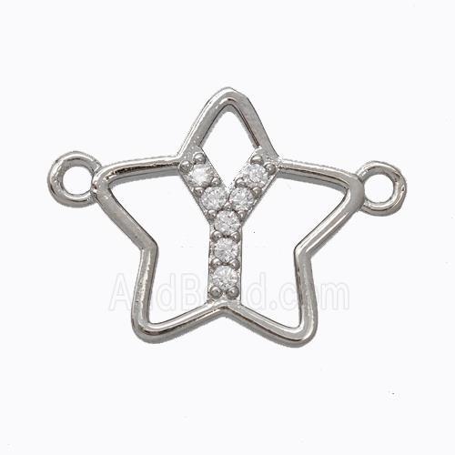Copper Star Pendant Pave Zirconia Letter-Y Platinum Plated