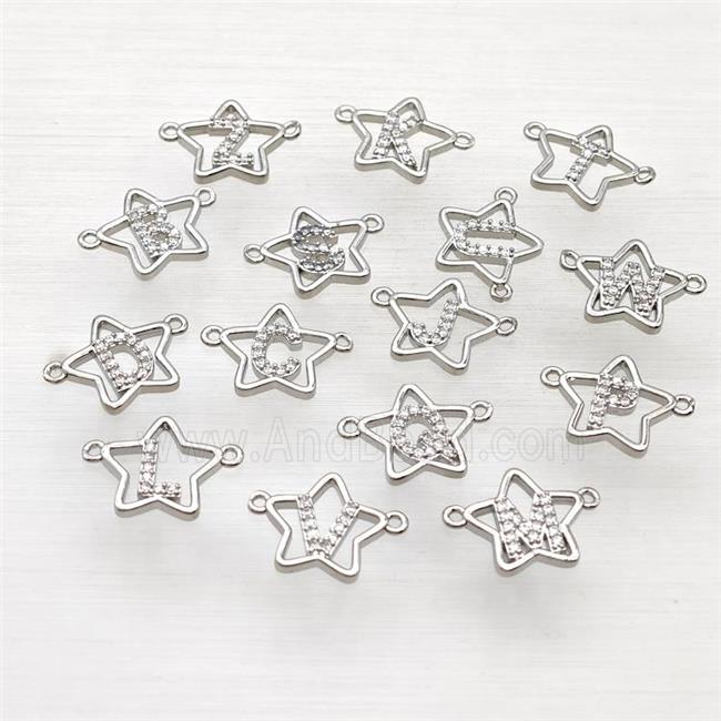 Copper Star Alphabet Pendant Pave Zirconia Mix Letters Platinum Plated
