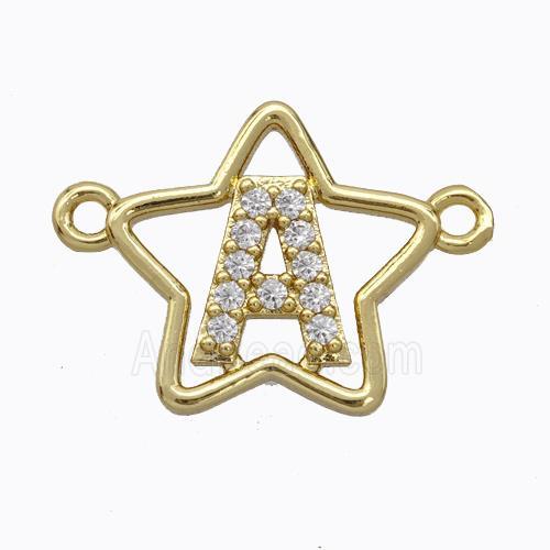 Copper Star Pendant Pave Zirconia Letter-A Gold Plated