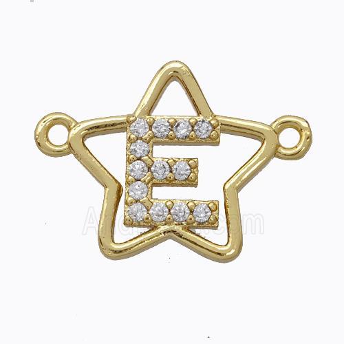 Copper Star Pendant Pave Zirconia Letter-E Gold Plated