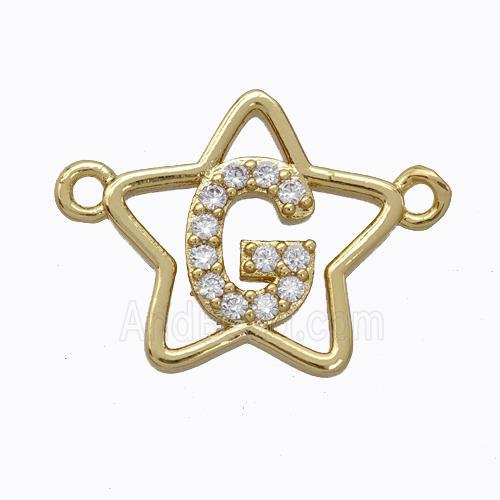 Copper Star Pendant Pave Zirconia Letter-G Gold Plated