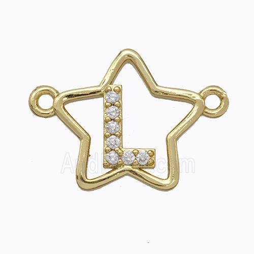 Copper Star Pendant Pave Zirconia Letter-L Gold Plated