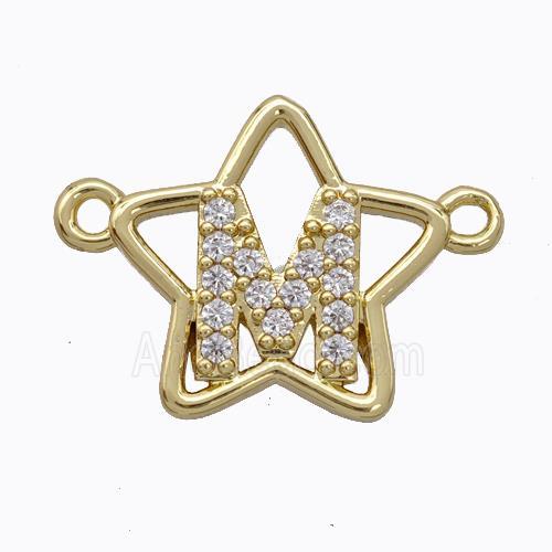 Copper Star Pendant Pave Zirconia Letter-M Gold Plated