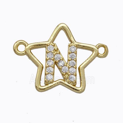 Copper Star Pendant Pave Zirconia Letter-N Gold Plated