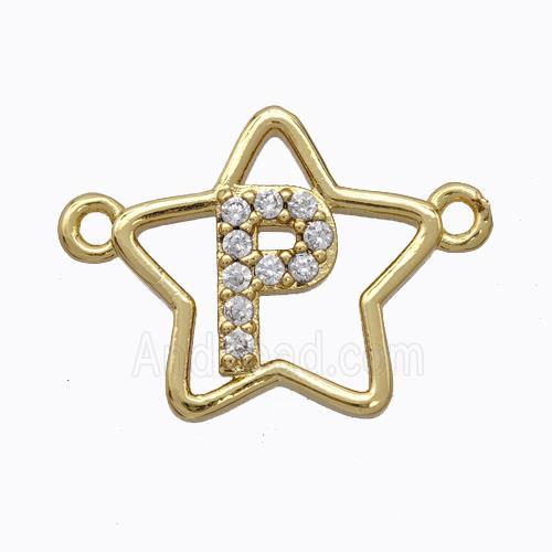 Copper Star Pendant Pave Zirconia Letter-P Gold Plated