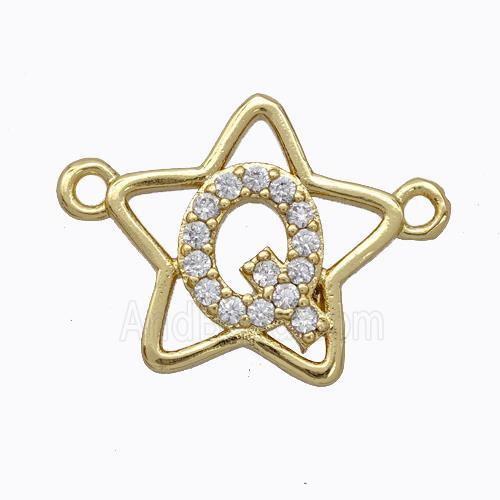 Copper Star Pendant Pave Zirconia Letter-Q Gold Plated