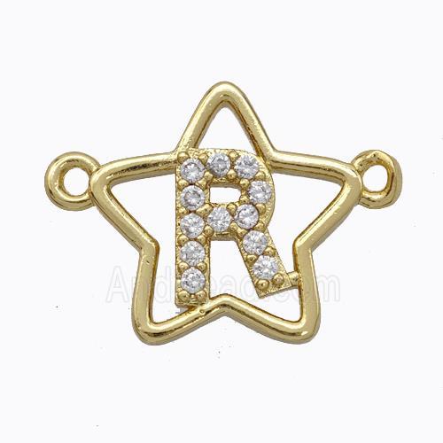Copper Star Pendant Pave Zirconia Letter-R Gold Plated