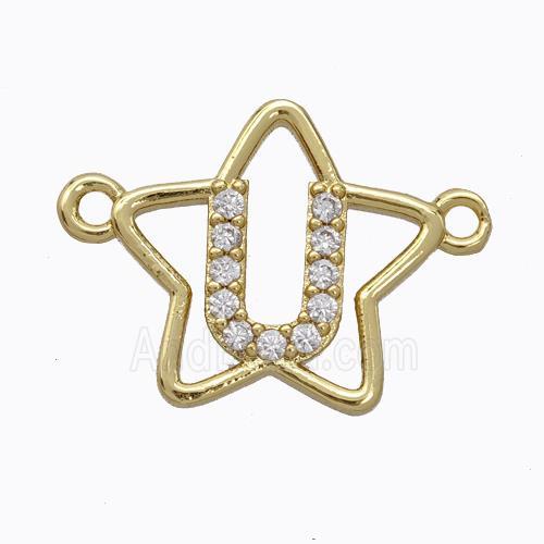 Copper Star Pendant Pave Zirconia Letter-U Gold Plated
