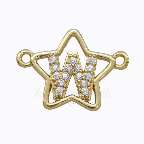 Copper Star Pendant Pave Zirconia Letter-W Gold Plated