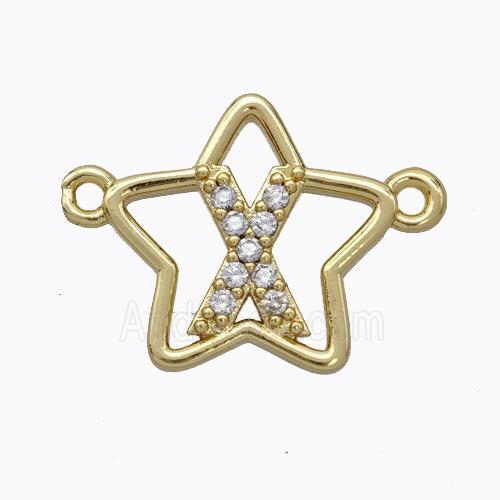 Copper Star Pendant Pave Zirconia Letter-X Gold Plated