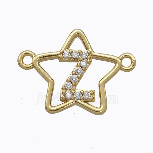 Copper Star Pendant Pave Zirconia Letter-Z Gold Plated