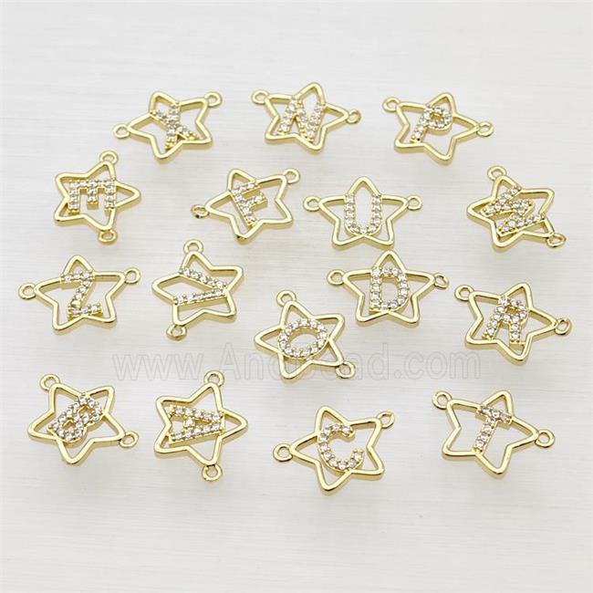Copper Star Alphabet Pendant Pave Zirconia Mix Letters Gold Plated