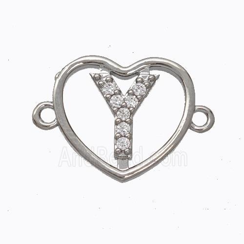 Copper Heart Connector Pave Zirconia Letter-Y Platinum Plated