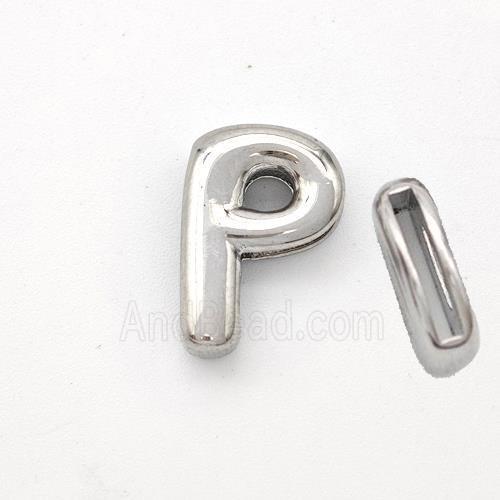 Copper Letter-P Beads Platinum Plated