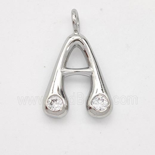 Copper Letter-A Pendant Pave Zirconia Platinum Plated
