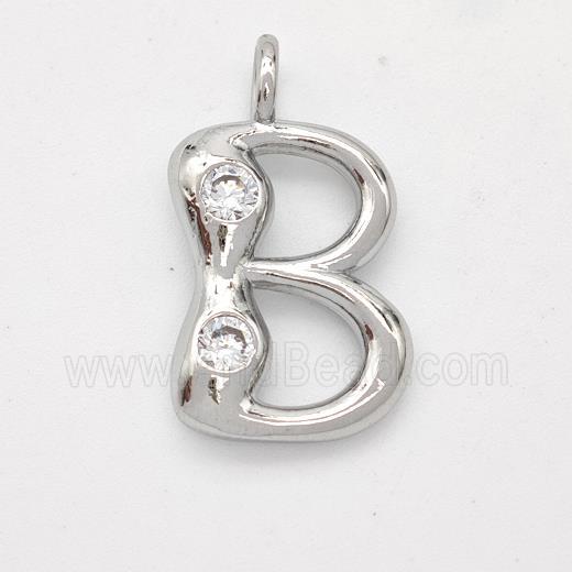 Copper Letter-B Pendant Pave Zirconia Platinum Plated
