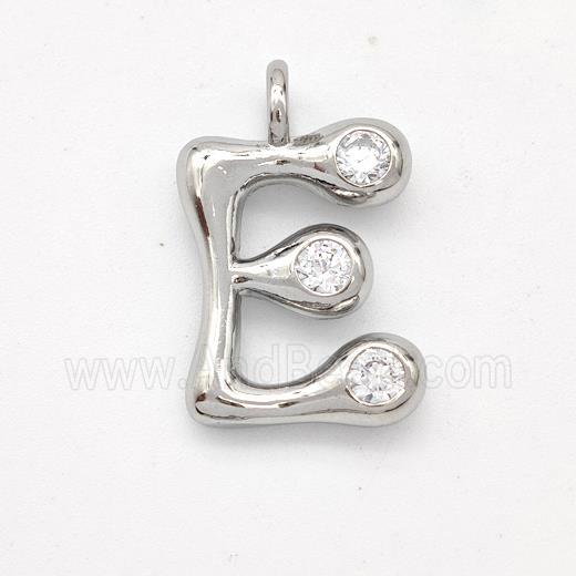 Copper Letter-E Pendant Pave Zirconia Platinum Plated